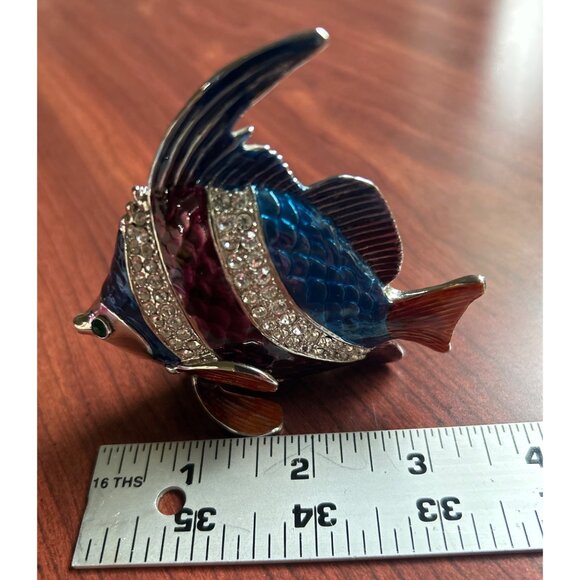DZ Rhinestone Fish Trinket Box Blue & Burgundy Decorative Jewelry Storage - Picture 7 of 8